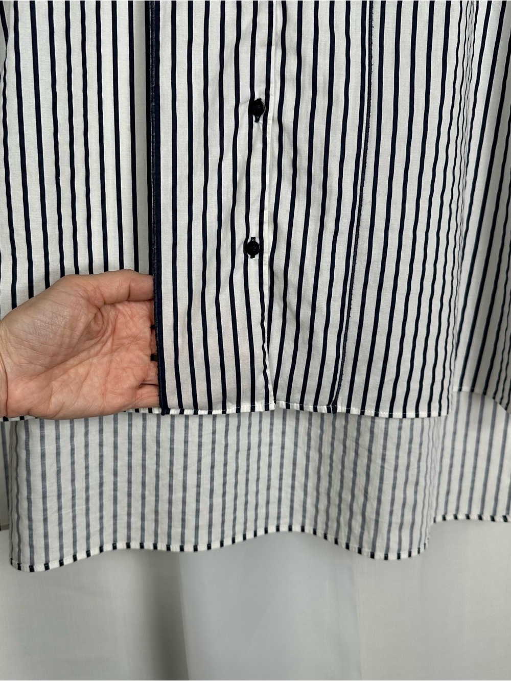 Zara Basic Striped High Low Tunic Button Front Blouse Shirt Size L Blue White - Picture 5 of 14